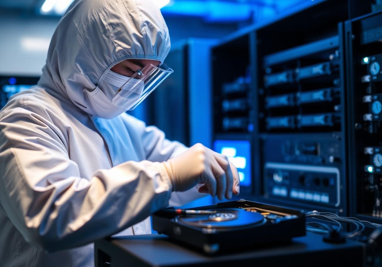 Technician in Class 100 clean-room at Dex Data Recovery Pune